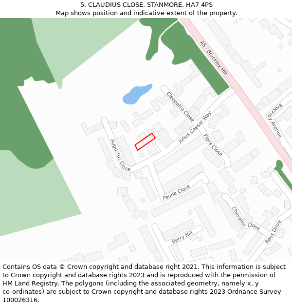 5, CLAUDIUS CLOSE, STANMORE, HA7 4PS: Location map and indicative extent of plot