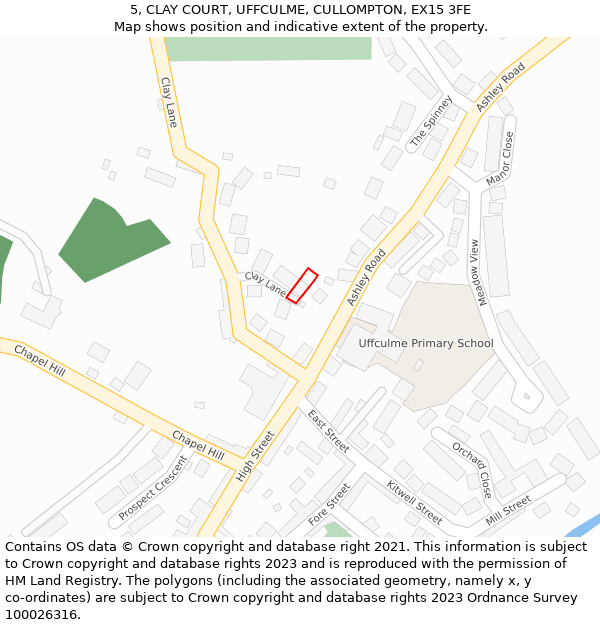 5, CLAY COURT, UFFCULME, CULLOMPTON, EX15 3FE: Location map and indicative extent of plot