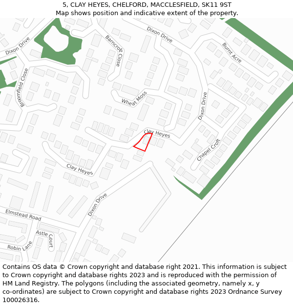 5, CLAY HEYES, CHELFORD, MACCLESFIELD, SK11 9ST: Location map and indicative extent of plot