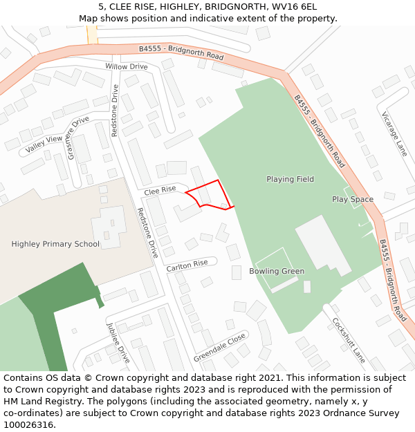 5, CLEE RISE, HIGHLEY, BRIDGNORTH, WV16 6EL: Location map and indicative extent of plot