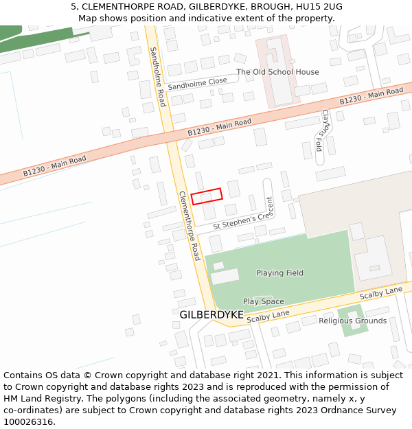 5, CLEMENTHORPE ROAD, GILBERDYKE, BROUGH, HU15 2UG: Location map and indicative extent of plot