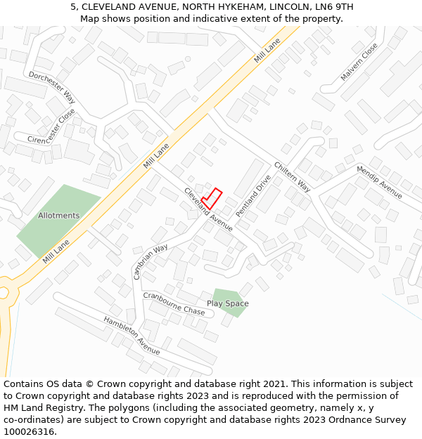 5, CLEVELAND AVENUE, NORTH HYKEHAM, LINCOLN, LN6 9TH: Location map and indicative extent of plot