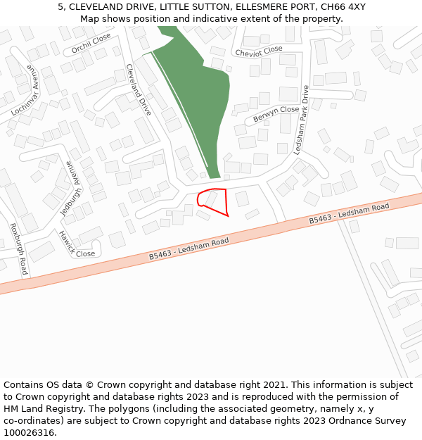 5, CLEVELAND DRIVE, LITTLE SUTTON, ELLESMERE PORT, CH66 4XY: Location map and indicative extent of plot
