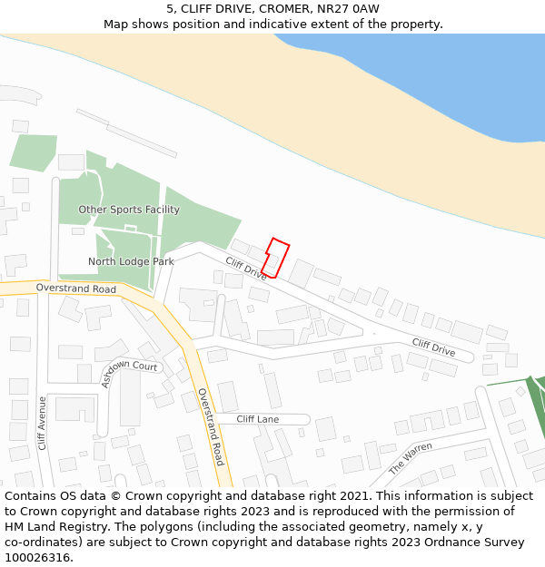 5, CLIFF DRIVE, CROMER, NR27 0AW: Location map and indicative extent of plot