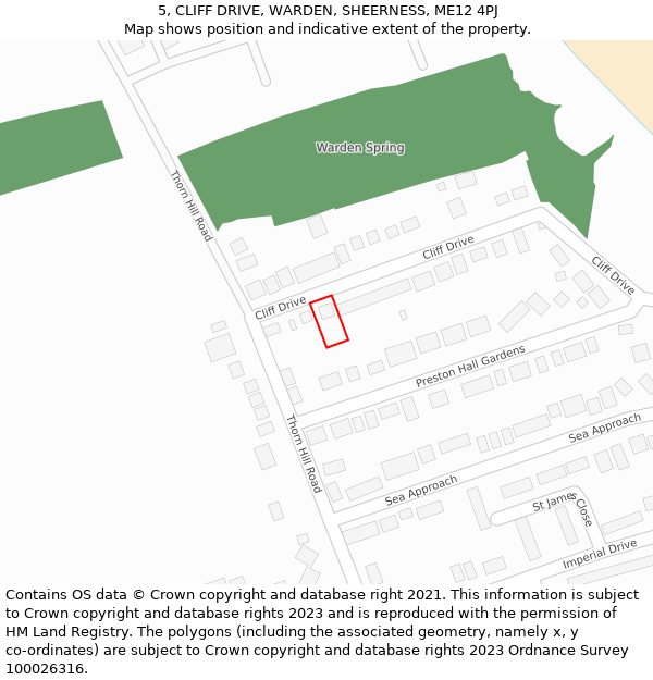 5, CLIFF DRIVE, WARDEN, SHEERNESS, ME12 4PJ: Location map and indicative extent of plot