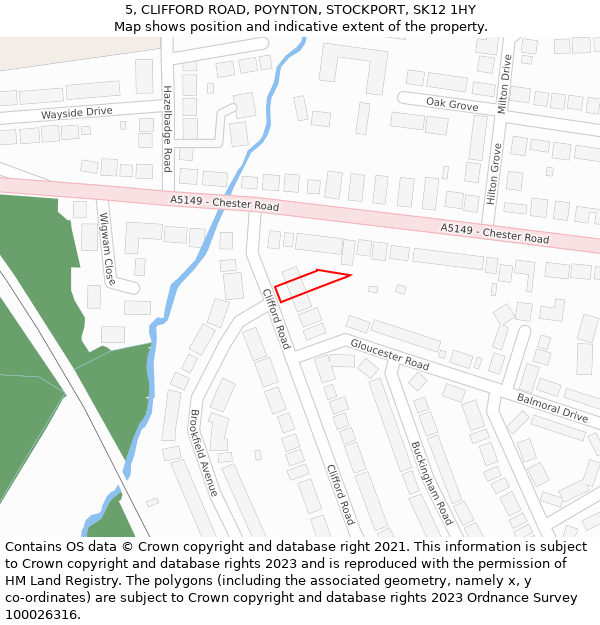 5, CLIFFORD ROAD, POYNTON, STOCKPORT, SK12 1HY: Location map and indicative extent of plot