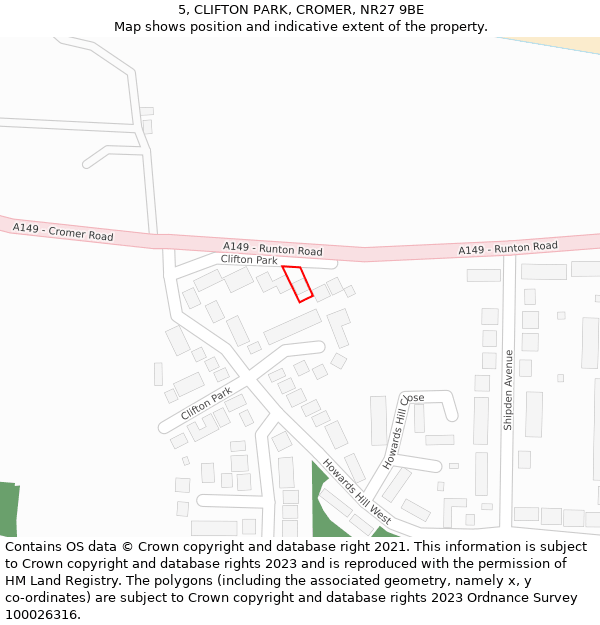 5, CLIFTON PARK, CROMER, NR27 9BE: Location map and indicative extent of plot