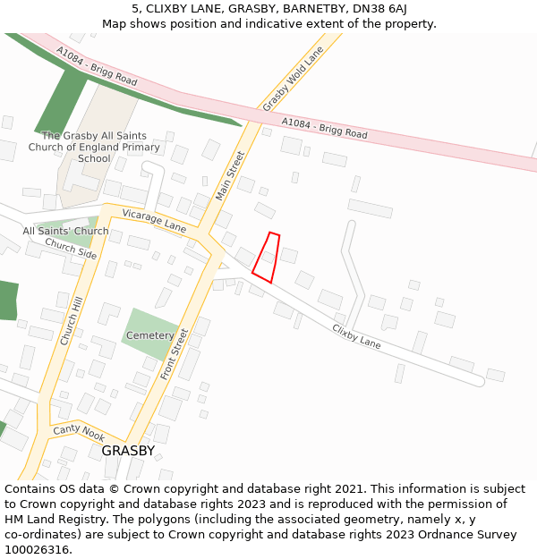 5, CLIXBY LANE, GRASBY, BARNETBY, DN38 6AJ: Location map and indicative extent of plot