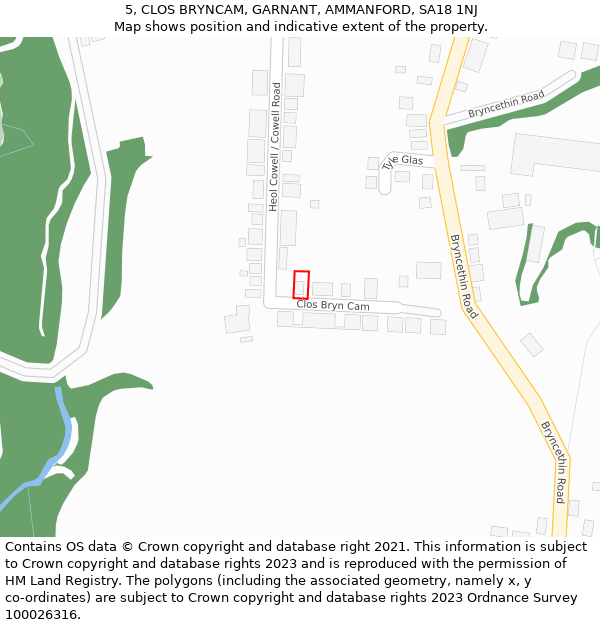 5, CLOS BRYNCAM, GARNANT, AMMANFORD, SA18 1NJ: Location map and indicative extent of plot