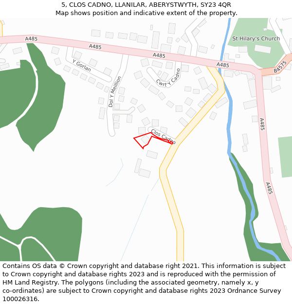 5, CLOS CADNO, LLANILAR, ABERYSTWYTH, SY23 4QR: Location map and indicative extent of plot