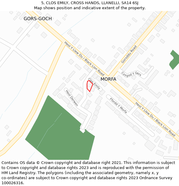 5, CLOS EMILY, CROSS HANDS, LLANELLI, SA14 6SJ: Location map and indicative extent of plot