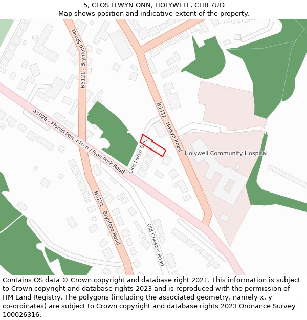 5, CLOS LLWYN ONN, HOLYWELL, CH8 7UD: Location map and indicative extent of plot