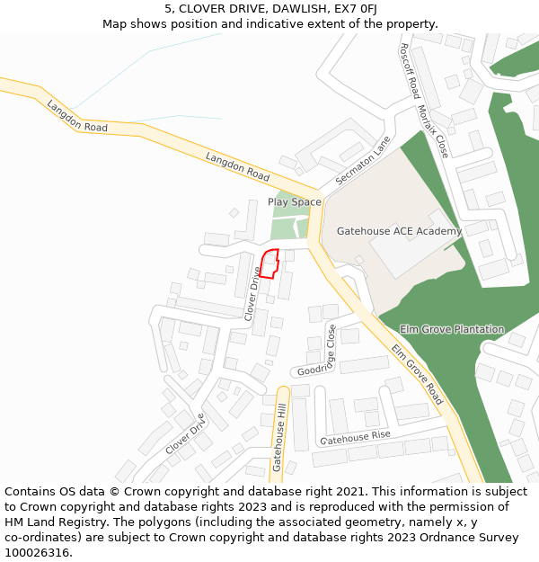 5, CLOVER DRIVE, DAWLISH, EX7 0FJ: Location map and indicative extent of plot