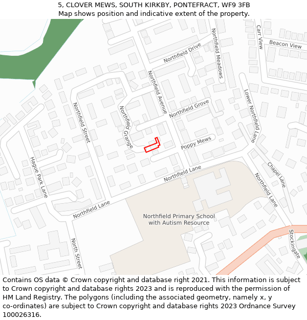 5, CLOVER MEWS, SOUTH KIRKBY, PONTEFRACT, WF9 3FB: Location map and indicative extent of plot