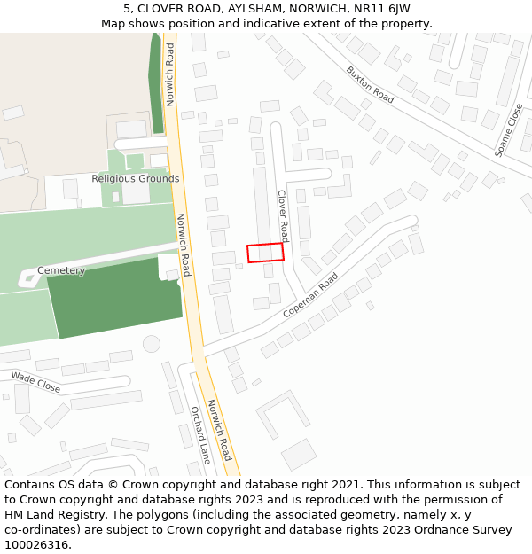 5, CLOVER ROAD, AYLSHAM, NORWICH, NR11 6JW: Location map and indicative extent of plot