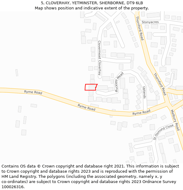 5, CLOVERHAY, YETMINSTER, SHERBORNE, DT9 6LB: Location map and indicative extent of plot