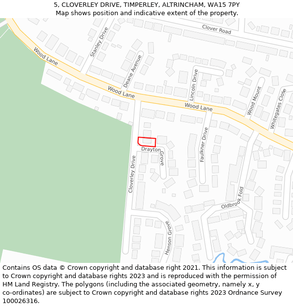 5, CLOVERLEY DRIVE, TIMPERLEY, ALTRINCHAM, WA15 7PY: Location map and indicative extent of plot