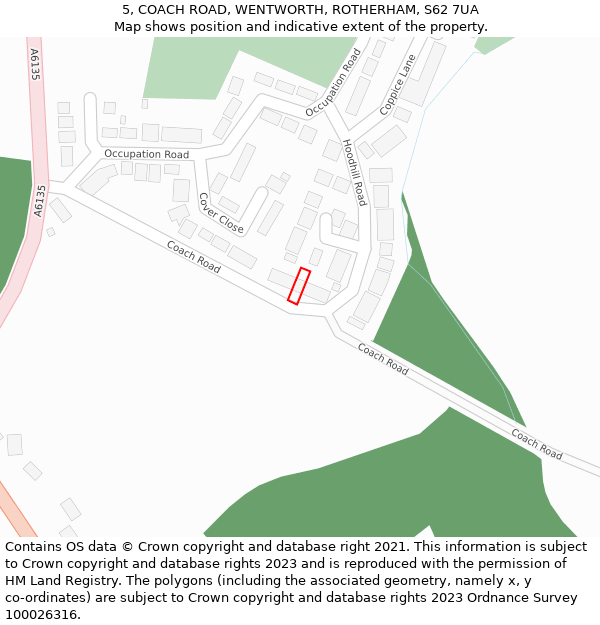 5, COACH ROAD, WENTWORTH, ROTHERHAM, S62 7UA: Location map and indicative extent of plot