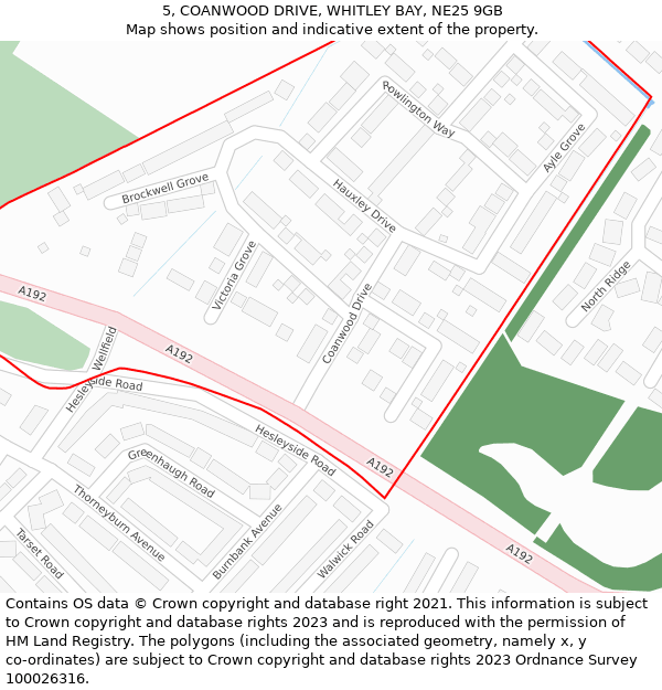 5, COANWOOD DRIVE, WHITLEY BAY, NE25 9GB: Location map and indicative extent of plot