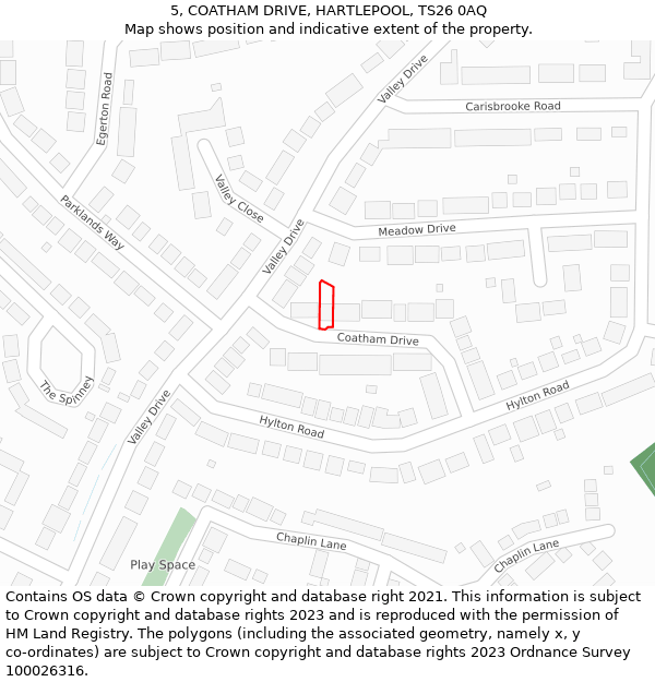 5, COATHAM DRIVE, HARTLEPOOL, TS26 0AQ: Location map and indicative extent of plot