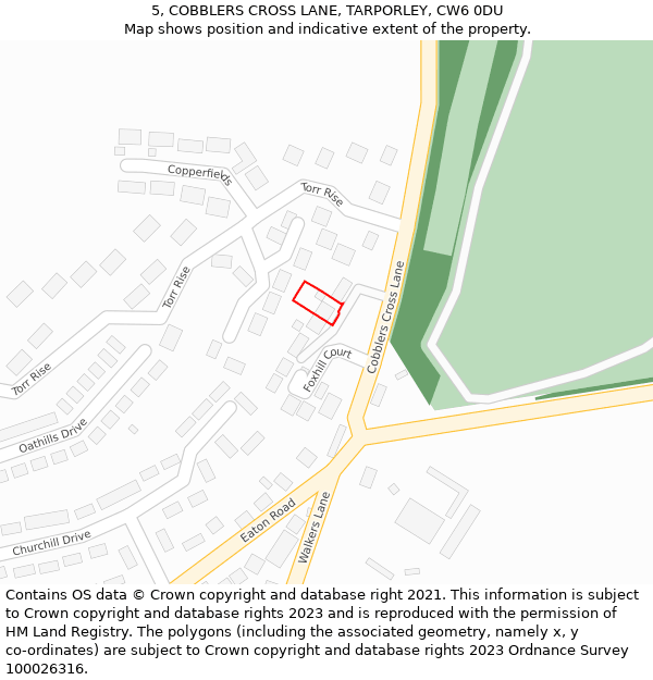 5, COBBLERS CROSS LANE, TARPORLEY, CW6 0DU: Location map and indicative extent of plot