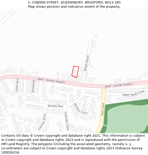 5, COBDEN STREET, QUEENSBURY, BRADFORD, BD13 1BS: Location map and indicative extent of plot