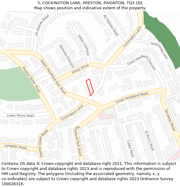 5, COCKINGTON LANE, PRESTON, PAIGNTON, TQ3 1EE: Location map and indicative extent of plot