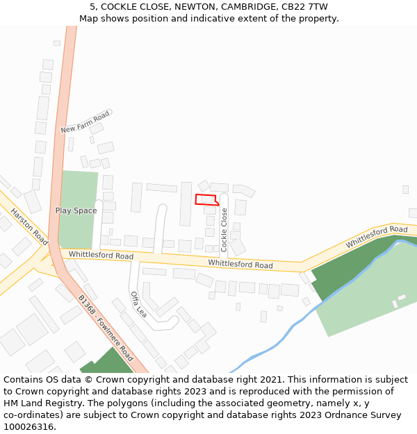 5, COCKLE CLOSE, NEWTON, CAMBRIDGE, CB22 7TW: Location map and indicative extent of plot