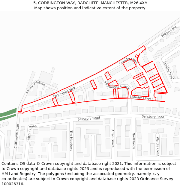 5, CODRINGTON WAY, RADCLIFFE, MANCHESTER, M26 4XA: Location map and indicative extent of plot