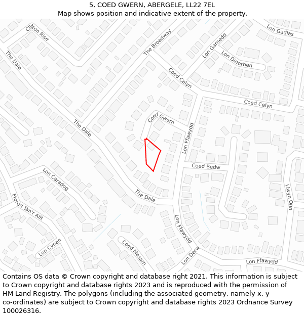 5, COED GWERN, ABERGELE, LL22 7EL: Location map and indicative extent of plot