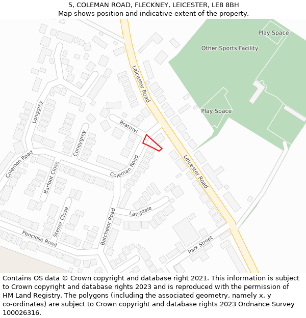 5, COLEMAN ROAD, FLECKNEY, LEICESTER, LE8 8BH: Location map and indicative extent of plot