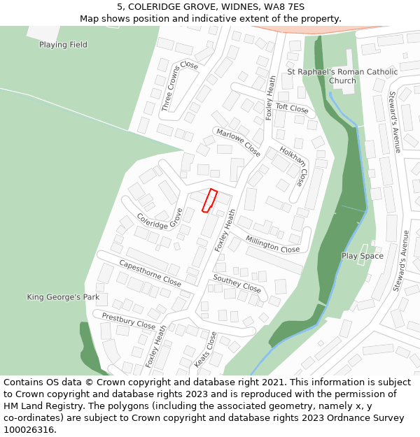 5, COLERIDGE GROVE, WIDNES, WA8 7ES: Location map and indicative extent of plot