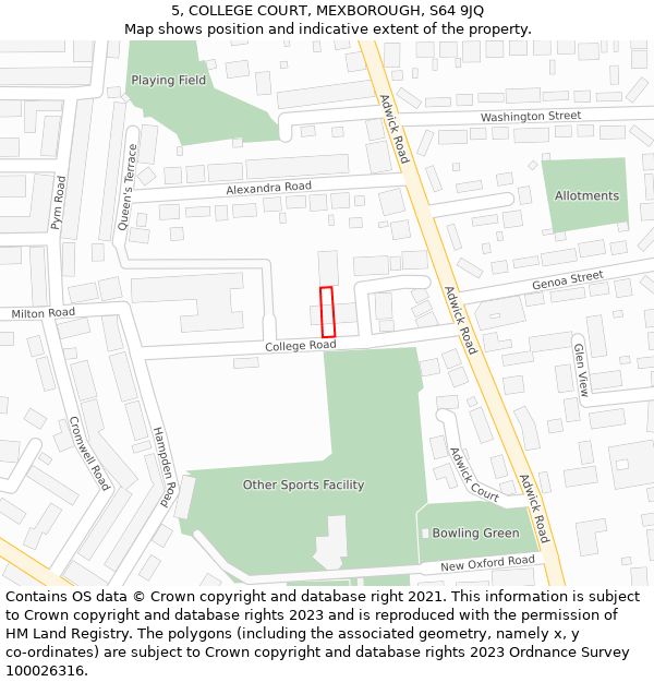 5, COLLEGE COURT, MEXBOROUGH, S64 9JQ: Location map and indicative extent of plot