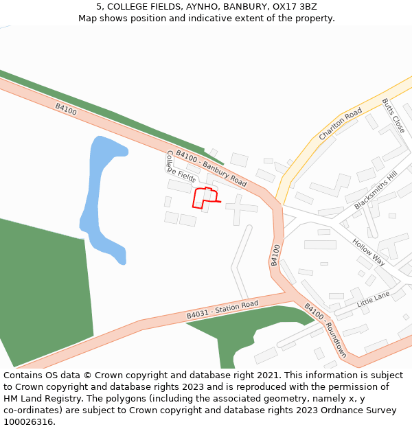 5, COLLEGE FIELDS, AYNHO, BANBURY, OX17 3BZ: Location map and indicative extent of plot