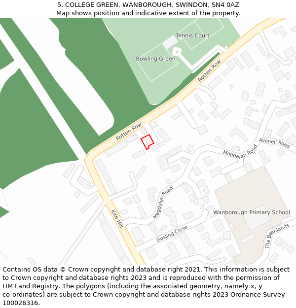 5, COLLEGE GREEN, WANBOROUGH, SWINDON, SN4 0AZ: Location map and indicative extent of plot