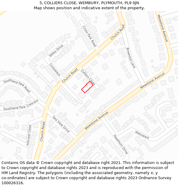 5, COLLIERS CLOSE, WEMBURY, PLYMOUTH, PL9 0JN: Location map and indicative extent of plot