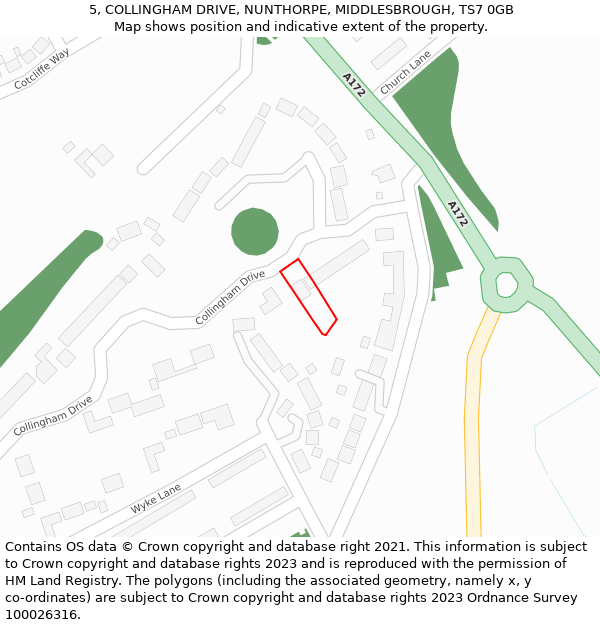 5, COLLINGHAM DRIVE, NUNTHORPE, MIDDLESBROUGH, TS7 0GB: Location map and indicative extent of plot