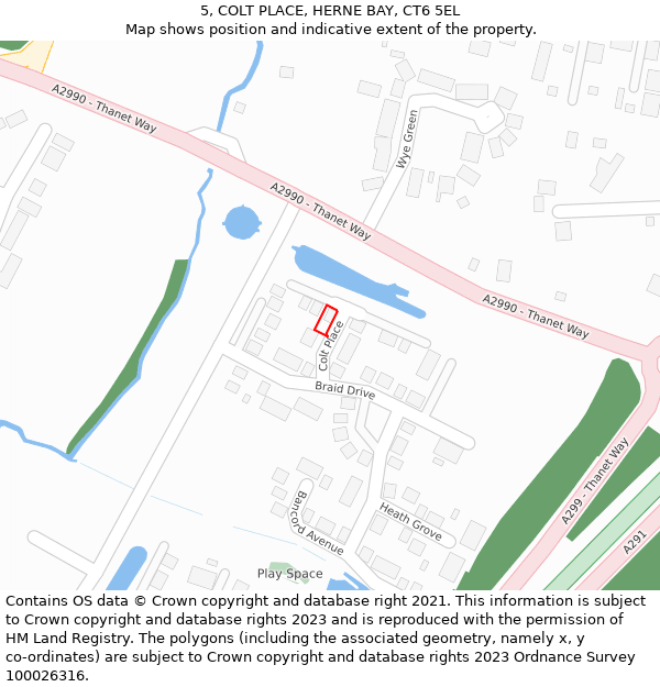 5, COLT PLACE, HERNE BAY, CT6 5EL: Location map and indicative extent of plot