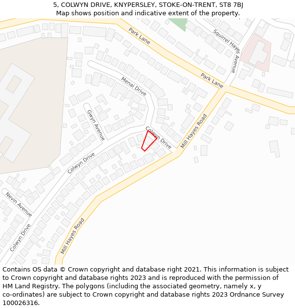 5, COLWYN DRIVE, KNYPERSLEY, STOKE-ON-TRENT, ST8 7BJ: Location map and indicative extent of plot