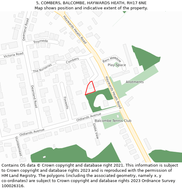 5, COMBERS, BALCOMBE, HAYWARDS HEATH, RH17 6NE: Location map and indicative extent of plot