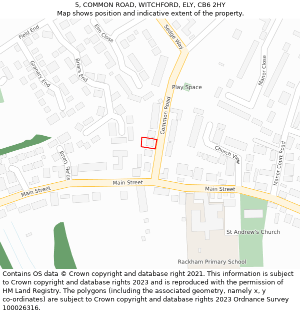 5, COMMON ROAD, WITCHFORD, ELY, CB6 2HY: Location map and indicative extent of plot