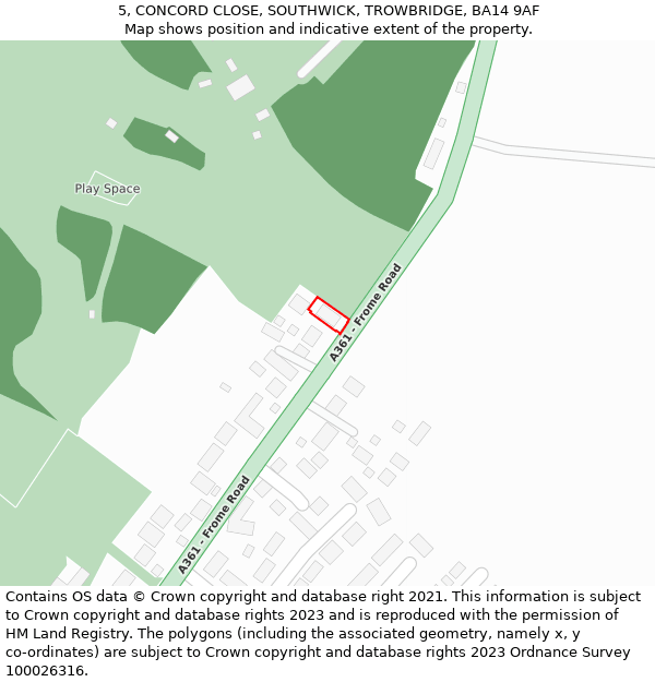 5, CONCORD CLOSE, SOUTHWICK, TROWBRIDGE, BA14 9AF: Location map and indicative extent of plot