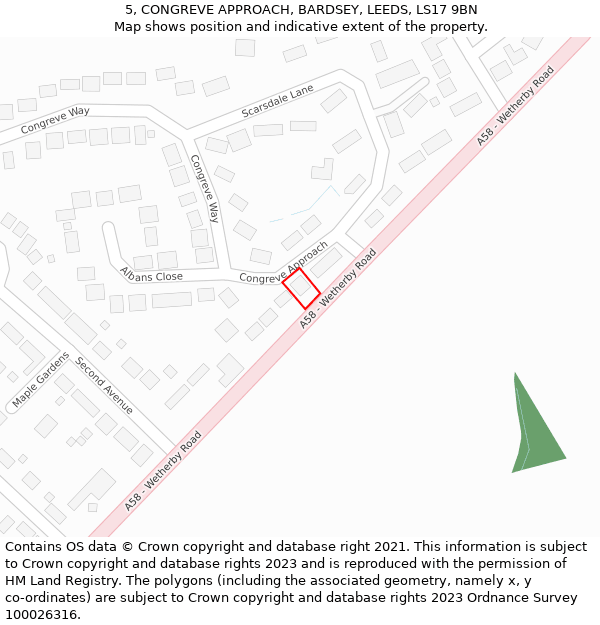 5, CONGREVE APPROACH, BARDSEY, LEEDS, LS17 9BN: Location map and indicative extent of plot