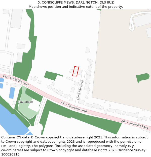 5, CONISCLIFFE MEWS, DARLINGTON, DL3 8UZ: Location map and indicative extent of plot