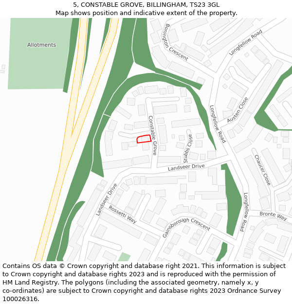 5, CONSTABLE GROVE, BILLINGHAM, TS23 3GL: Location map and indicative extent of plot