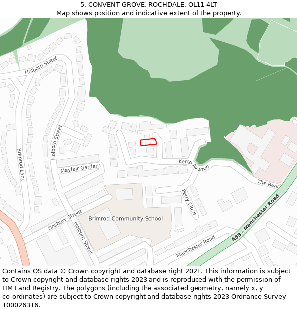 5, CONVENT GROVE, ROCHDALE, OL11 4LT: Location map and indicative extent of plot