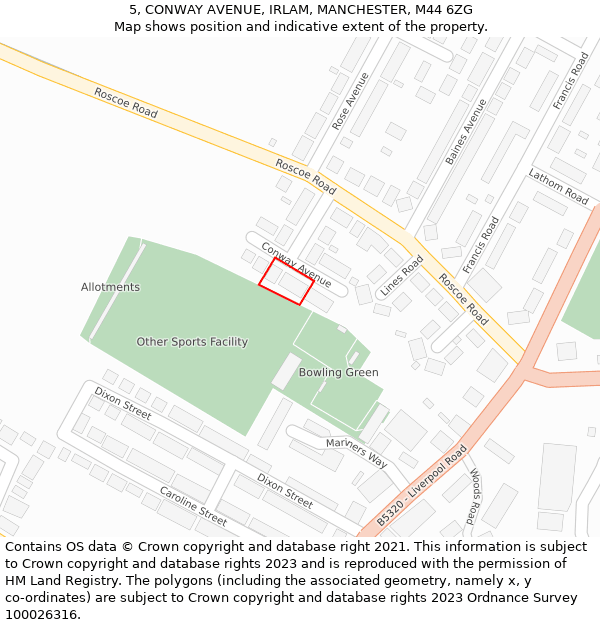 5, CONWAY AVENUE, IRLAM, MANCHESTER, M44 6ZG: Location map and indicative extent of plot