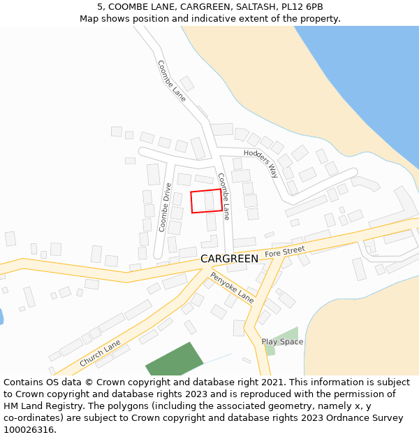 5, COOMBE LANE, CARGREEN, SALTASH, PL12 6PB: Location map and indicative extent of plot