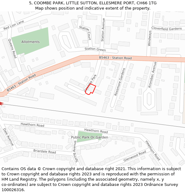 5, COOMBE PARK, LITTLE SUTTON, ELLESMERE PORT, CH66 1TG: Location map and indicative extent of plot