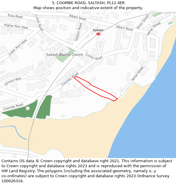 5, COOMBE ROAD, SALTASH, PL12 4ER: Location map and indicative extent of plot